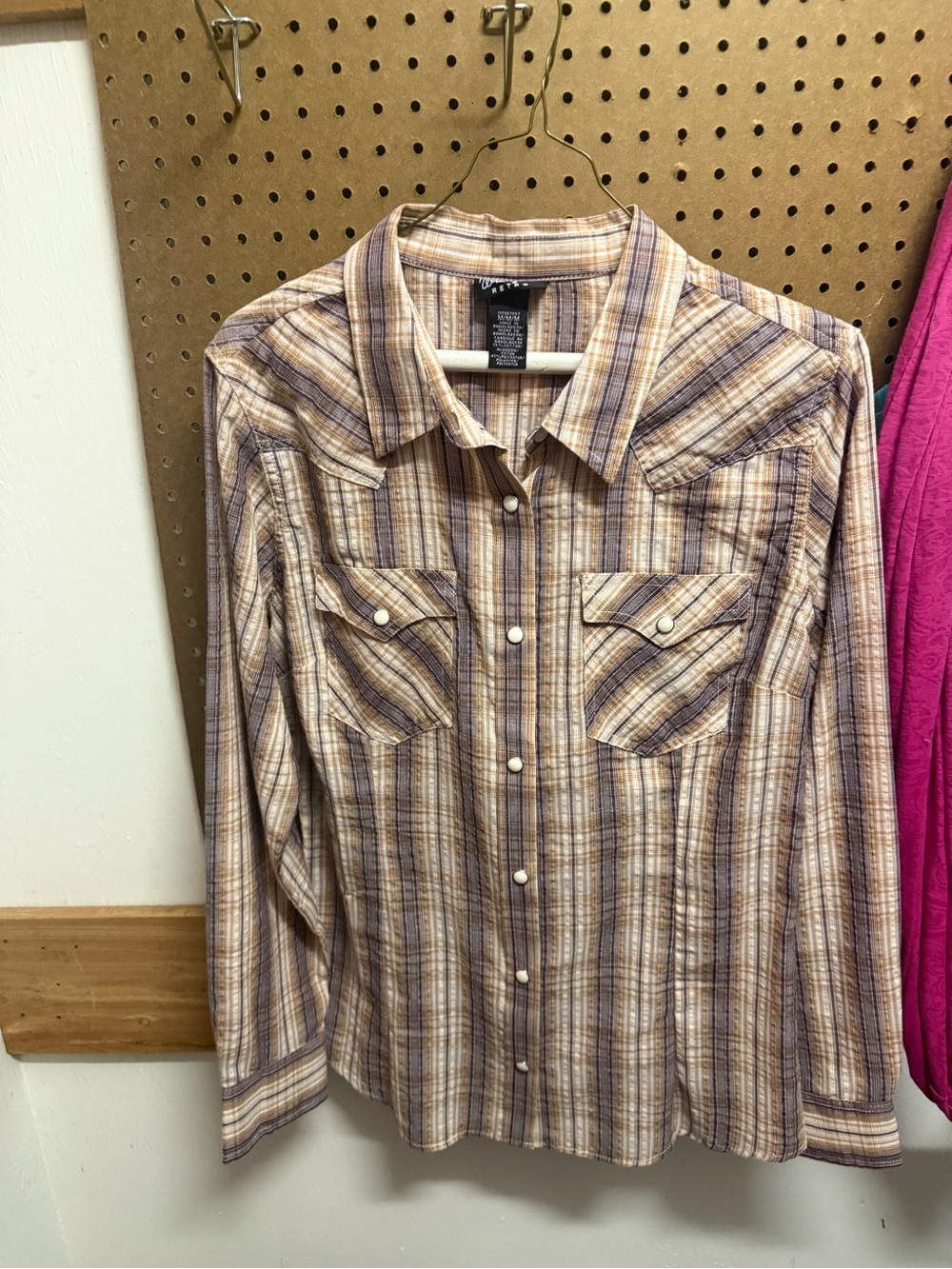 Plaid Western Snap-Front Shirt in Beige and Brown